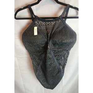 Black Crochet Lace Monokini High Neck Gothic Boho One Piece Swimsuit NWT 1X